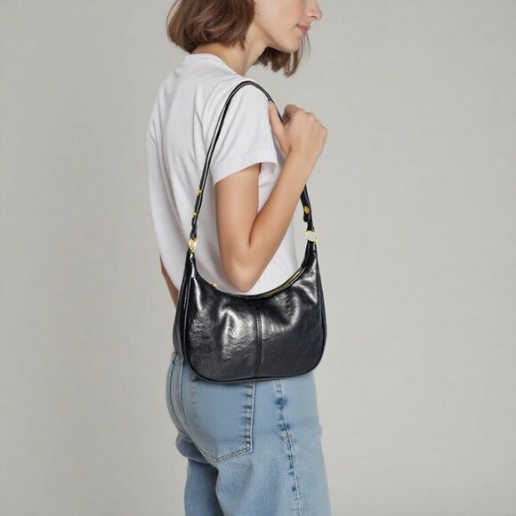 Waxed Leather Crossbody Bag For Women Small Vintage Crescent Hobo Purse - Picture 4 of 8